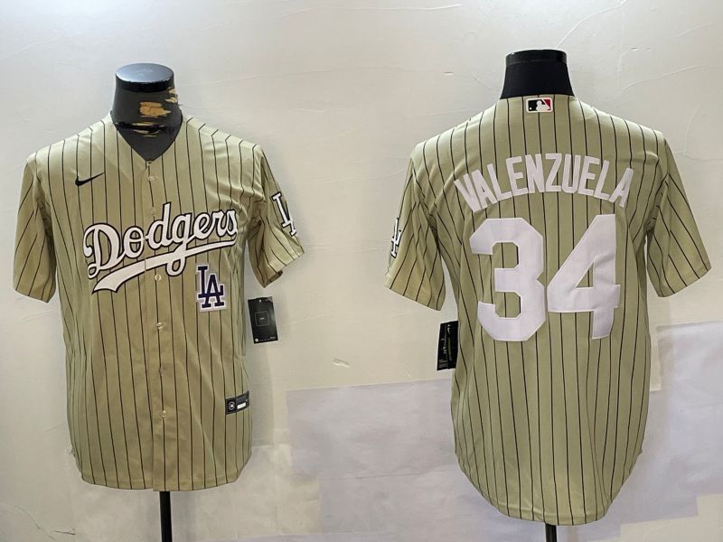 Men Los Angeles Dodgers 34 Valenzuela Green Stripe Game 2024 Nike MLB Jersey style 8